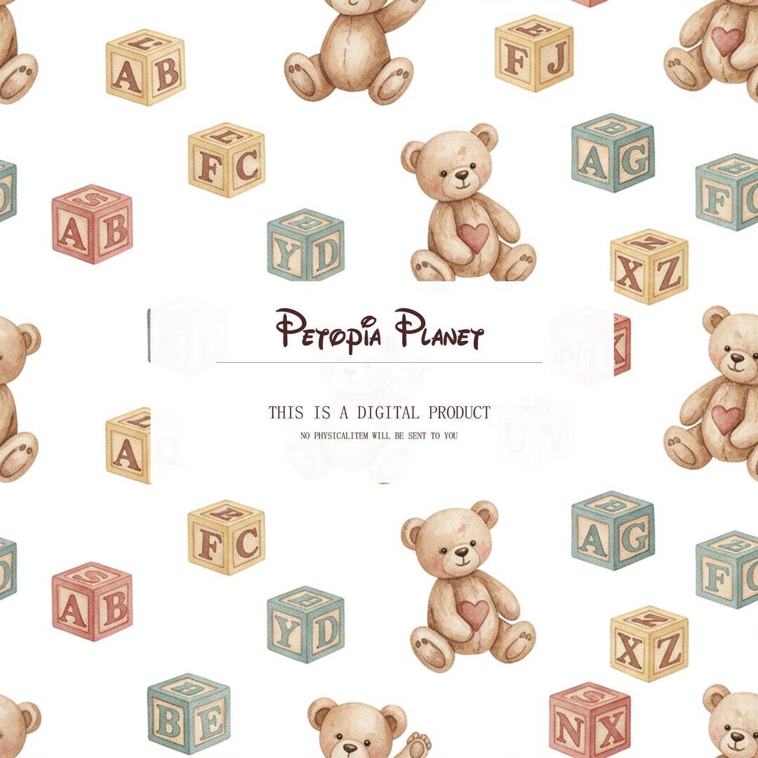 Watercolor Teddy Bear Alphabet Pattern | Baby Nursery Digital Paper ...