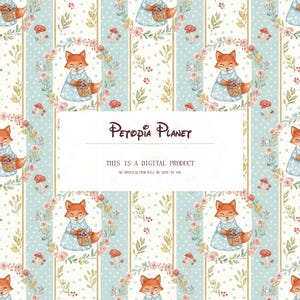 Patrón sin costuras de zorro y bayas / Diseño de tela de acuarela kawaii / Ilustración vintage floral y animal