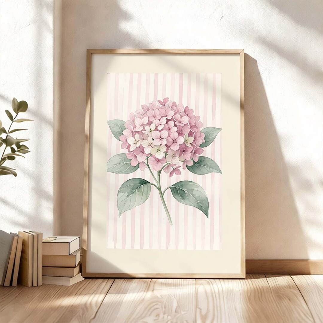 Pink Hydrangea Botanical Print – Vintage Cottagecore Wall Art – Soft ...