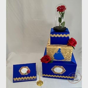 Scatola porta biglietti e libro degli ospiti a tema La Bella e la Bestia, Quinceanera La Bella e la Bestia, Sweet Sixteen, Matrimonio