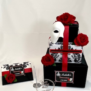 Kaartendoos met The Phantom of the Opera-thema en bijpassend gastenboek en pen