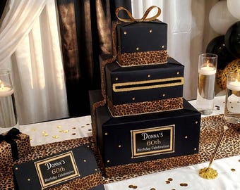 Cheetah print/Leopard print Wedding Card Box-Gold rhinestones