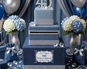 DENIM & DIAMONDS themed Card Box, Card Holder