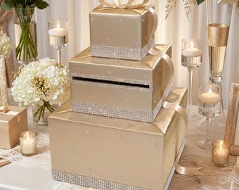 Champagne Card Box/Card Holder with Rhinestones/lots of Bling