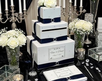 Ivory /Black Card Box-Wedding, Birthday, Anniversary, Bridal Shower, Bat Mitzvah