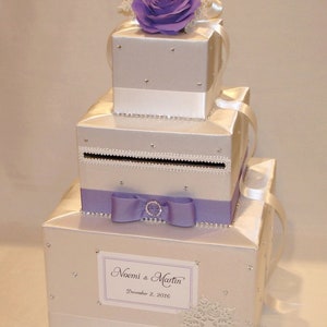 Weiss und Lavendel Winter Box mit Strass-Steinen