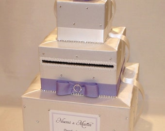 White and Lavender Winter theme Card Box-Rhinestone accents