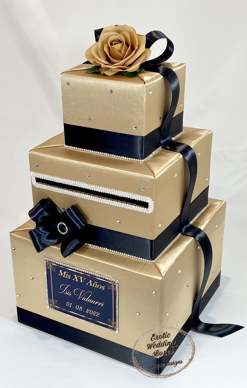 Champagne and Black Wedding Card Box-rhinestone Accents - Etsy