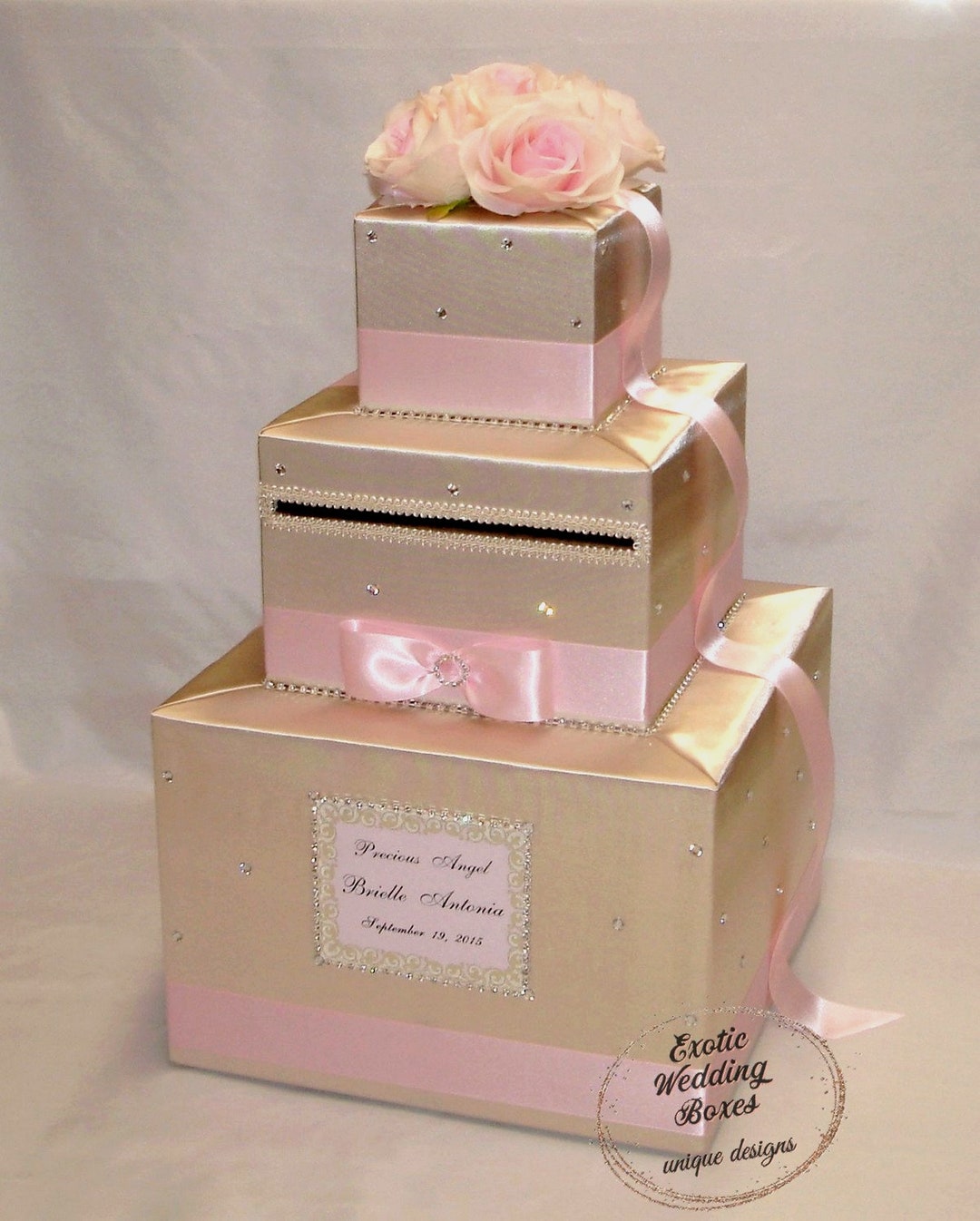 Champagne and Pale Pink Card Boxrhinestone Accents Etsy
