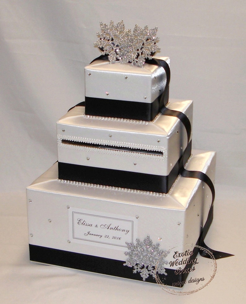 White and Black Winter-Snowflake theme Wedding Card Box-any color can be made image 1