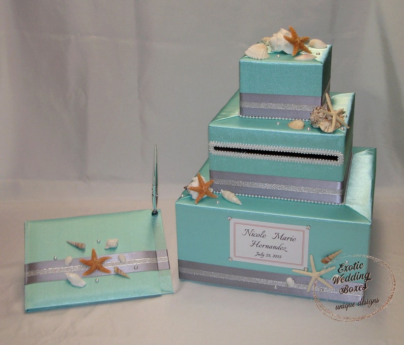 Beach Theme Wedding Card Box And Matching Guest Book And Pen Etsy