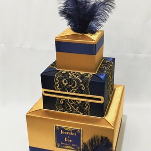 Roaring 20s, Great Gatsby thema Wedding Card Box - Goud en Marineblauw
