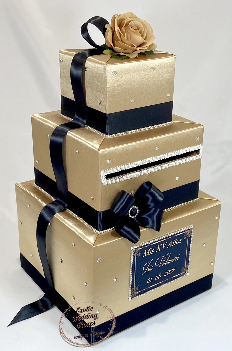 Champagne and Black Wedding Card Box-rhinestone Accents - Etsy