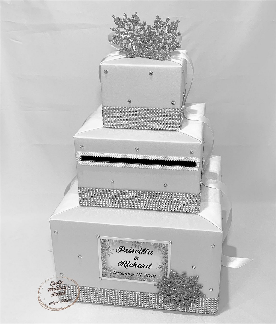 White and Silver WINTER, SNOWFLAKE Themed Card Box - Etsy