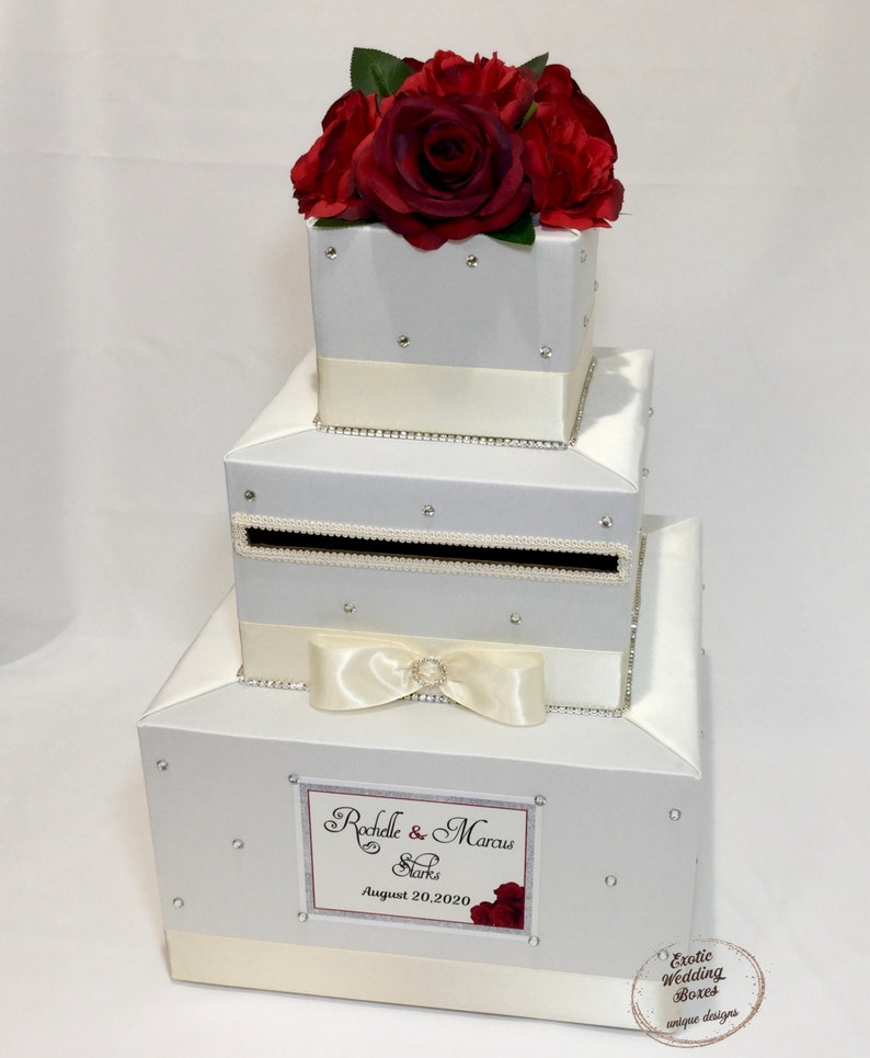 Ivory Wedding Card Box With Red Roses | Elegant Gift Card Holder - Etsy