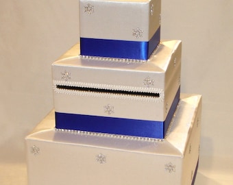 White and Royal Blue Winter theme Card Box