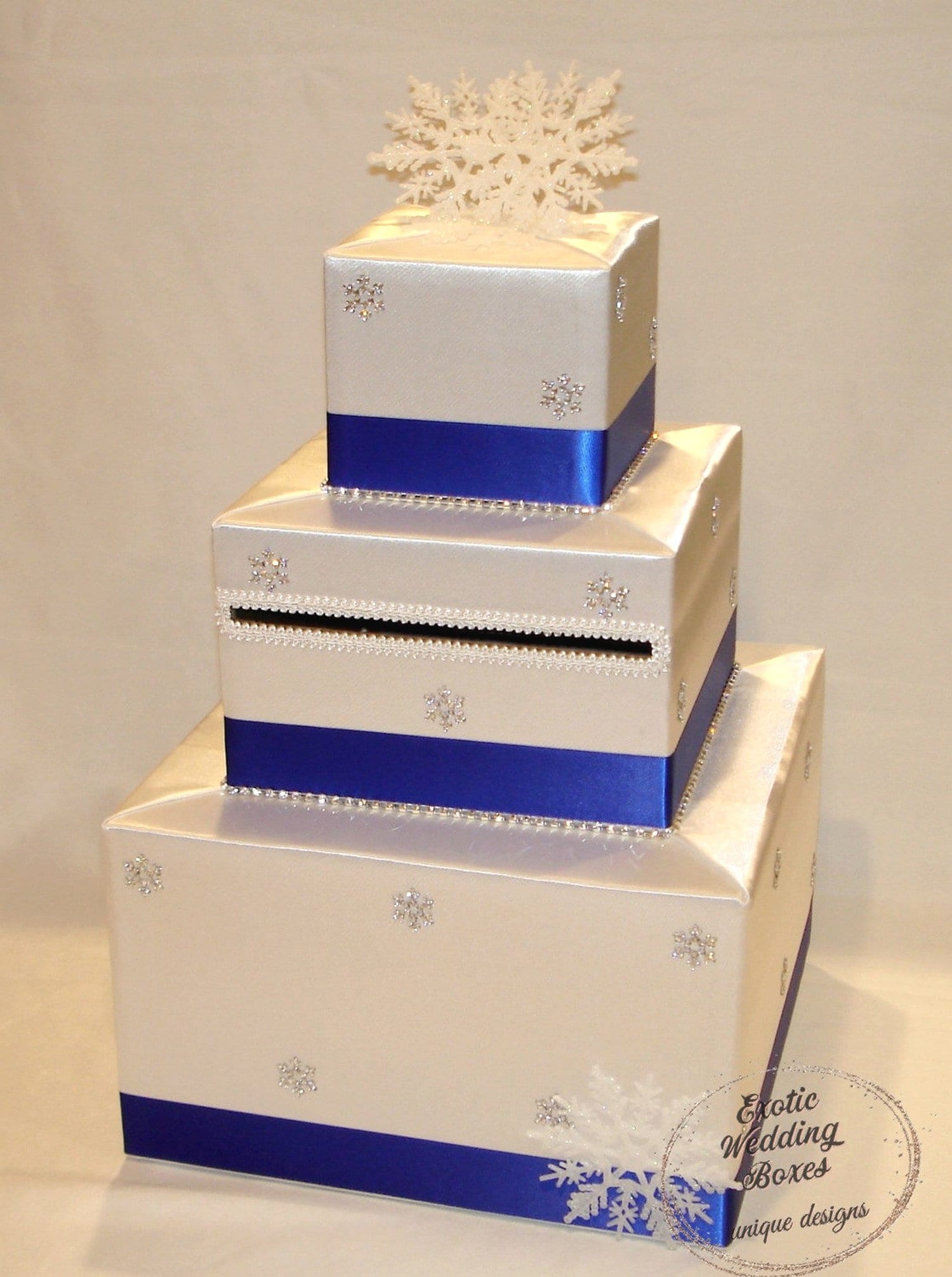 White and Royal Blue Winter theme Card Box