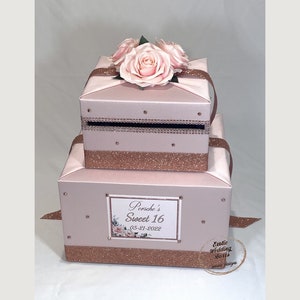 Blush Pink und Rose Gold Card Box für Sweet 16, Quinceanera, Hochzeit, Bat Mitzvah, Taufe, Heilige Erstkommunion