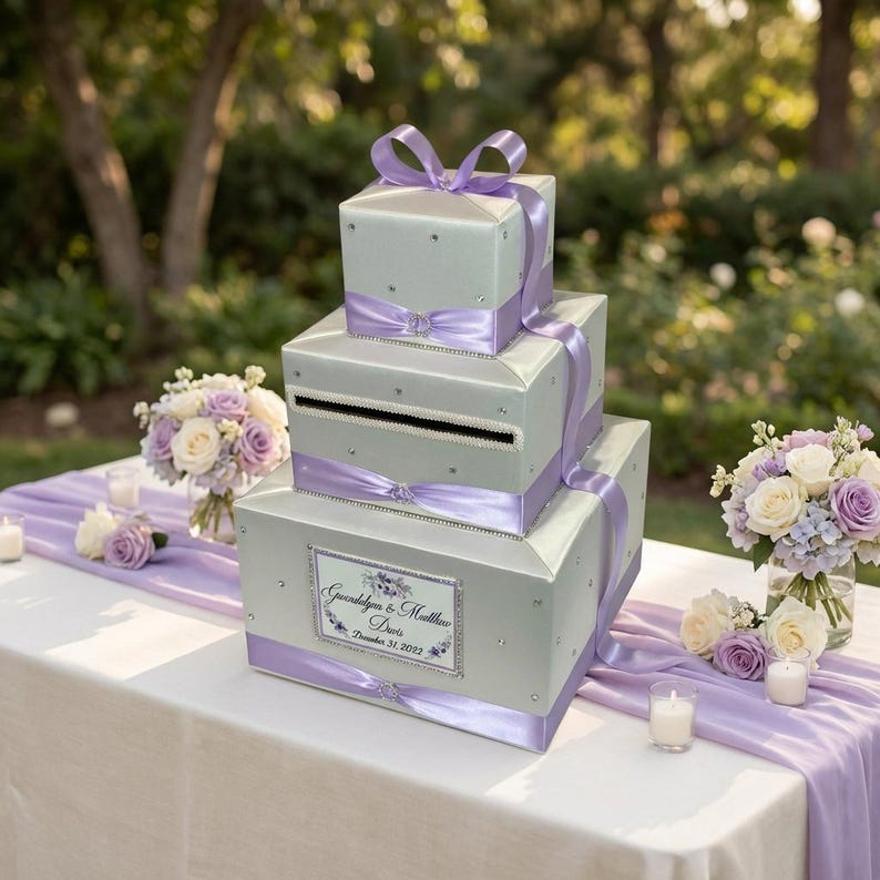 Ivory and Lavender Wedding Card Box With Rhinestones - Etsy