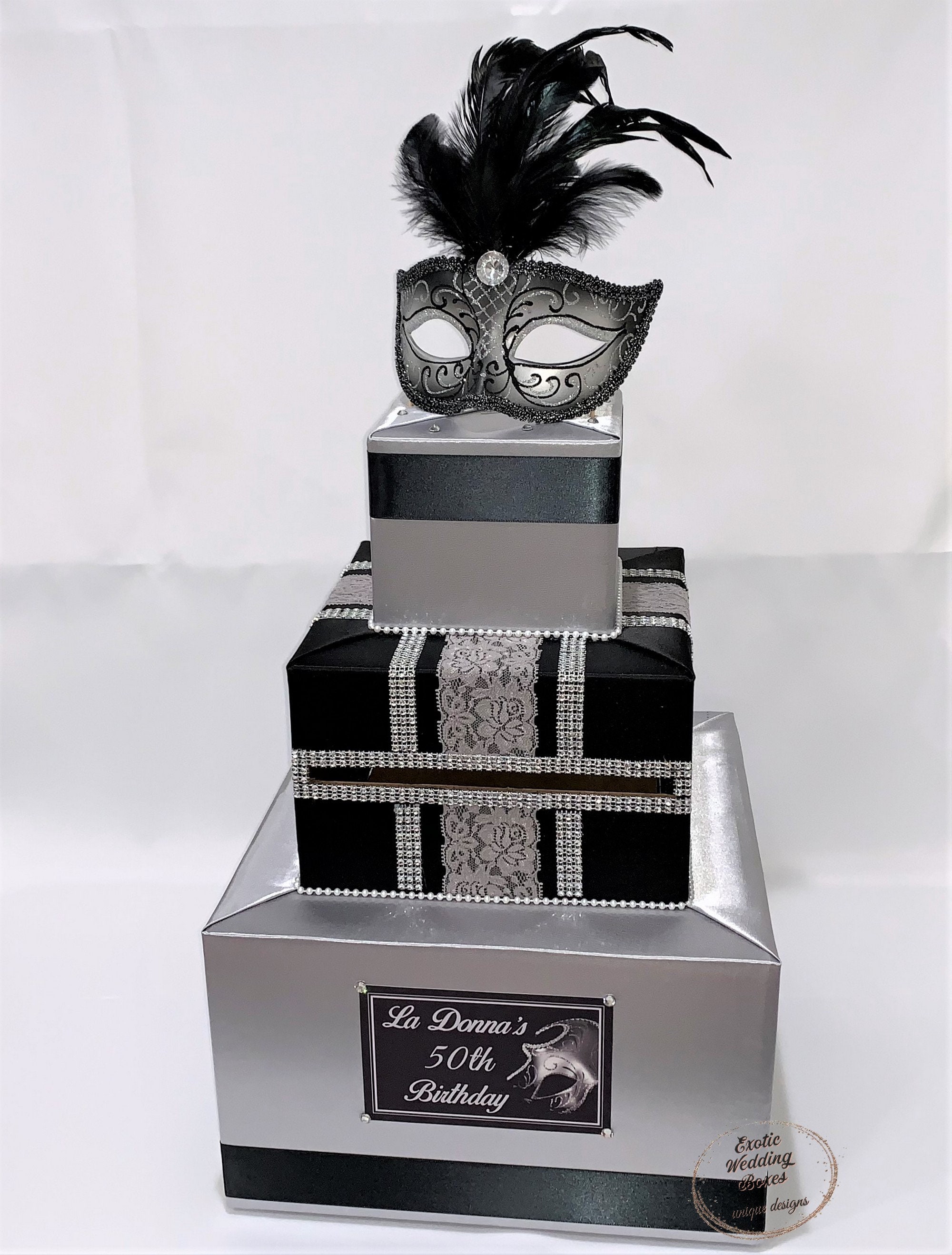 Black and Silver Masquerade theme Card Box