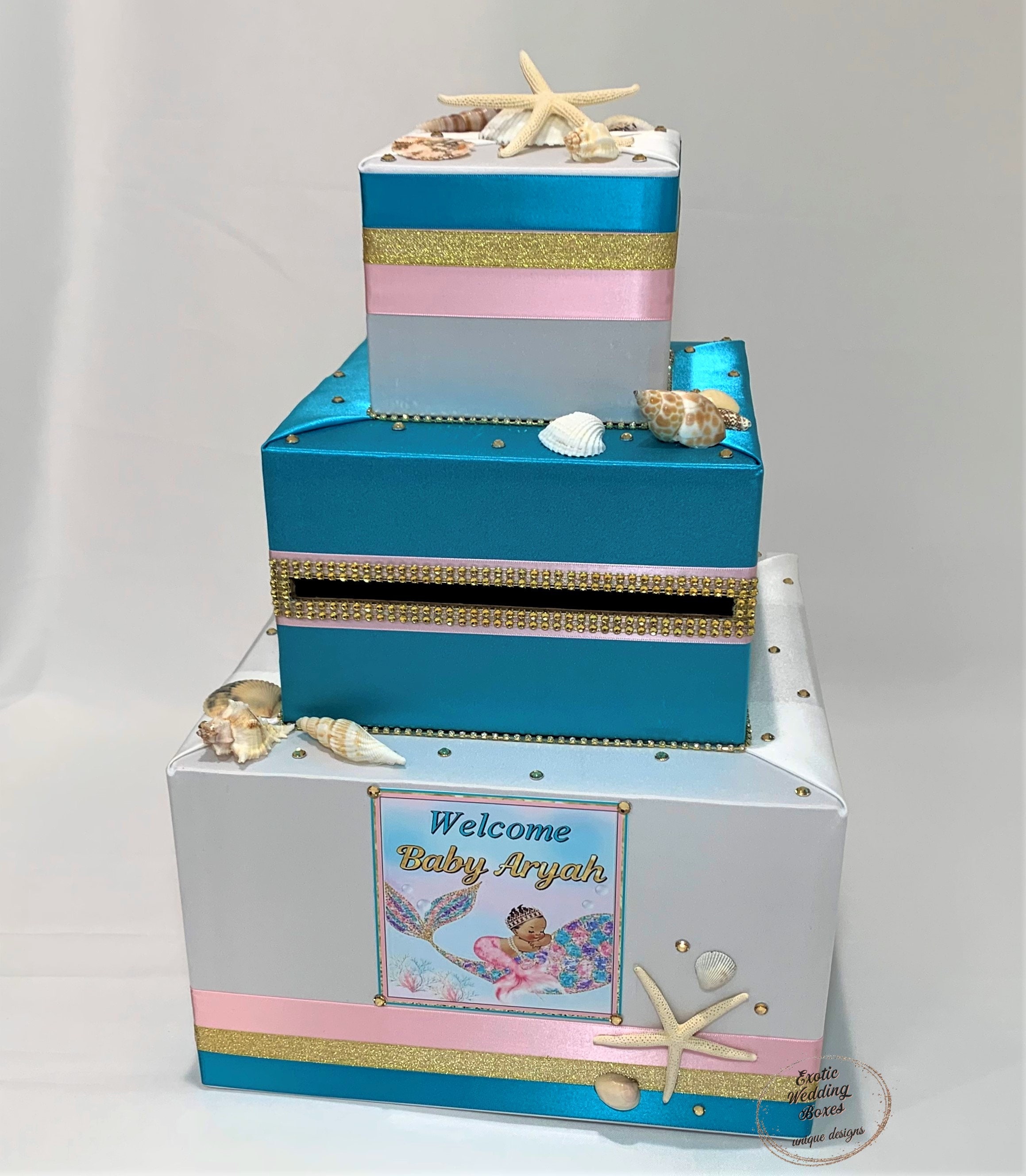 Beach theme Mermaid theme Card Box with Seashells Starfish for Baby Shower Birthday