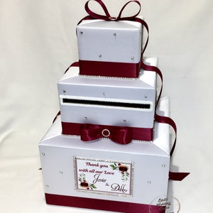 White and Burgundy Wedding Card Box-any colors-rhinestone accents image 1