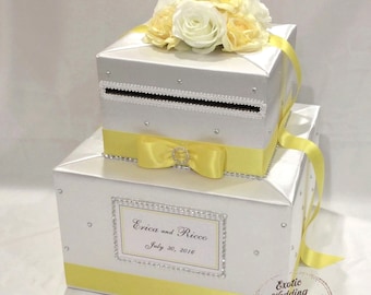 White and Yellow Wedding Card Box-Rhinestones