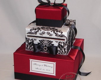 Red, Black and White Damask Wedding Card Box -any colors
