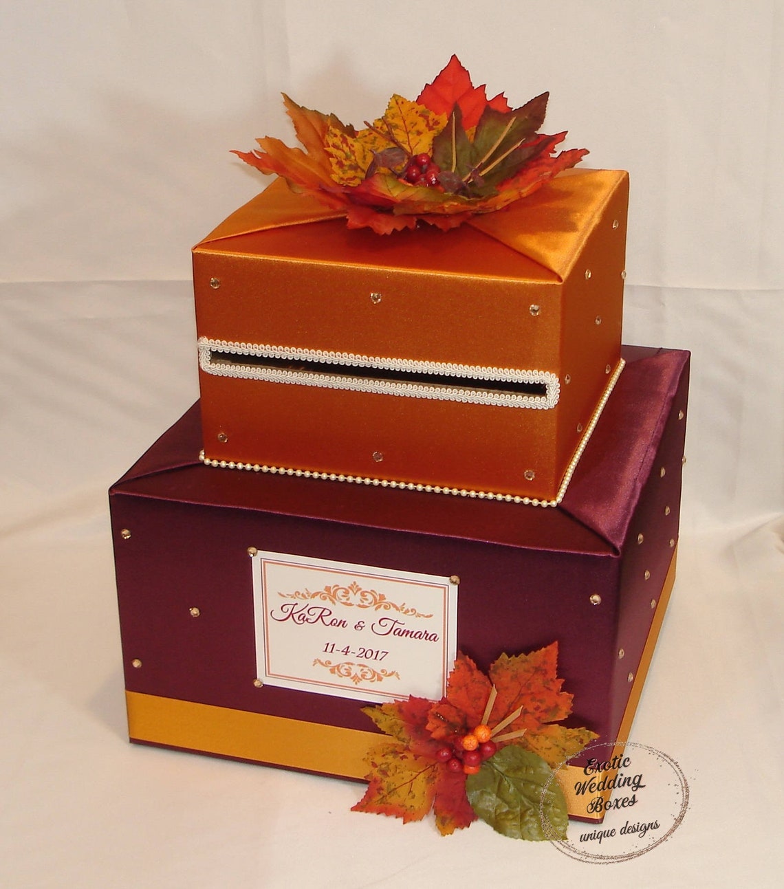 Fall/Autumn theme card box Burgundy and Burnt Orange-Gold image 1