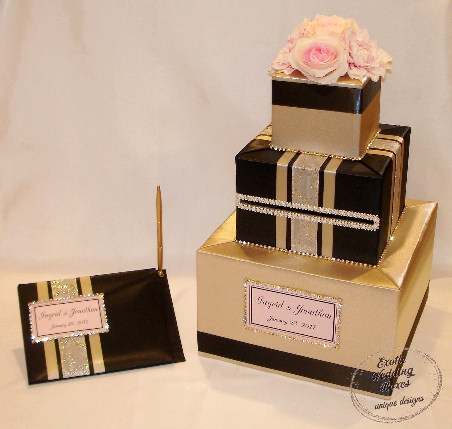 Gold and Black Card Box and Matching Guest Book With Blush Etsy