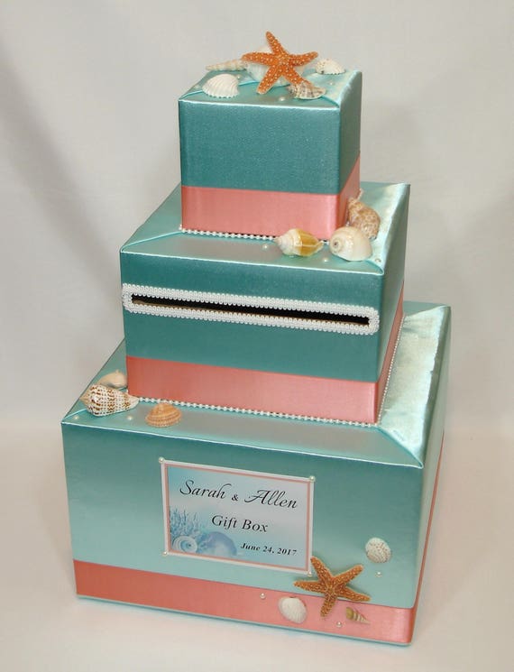 Aqua And Coral Beach Themed Card Box Etsy