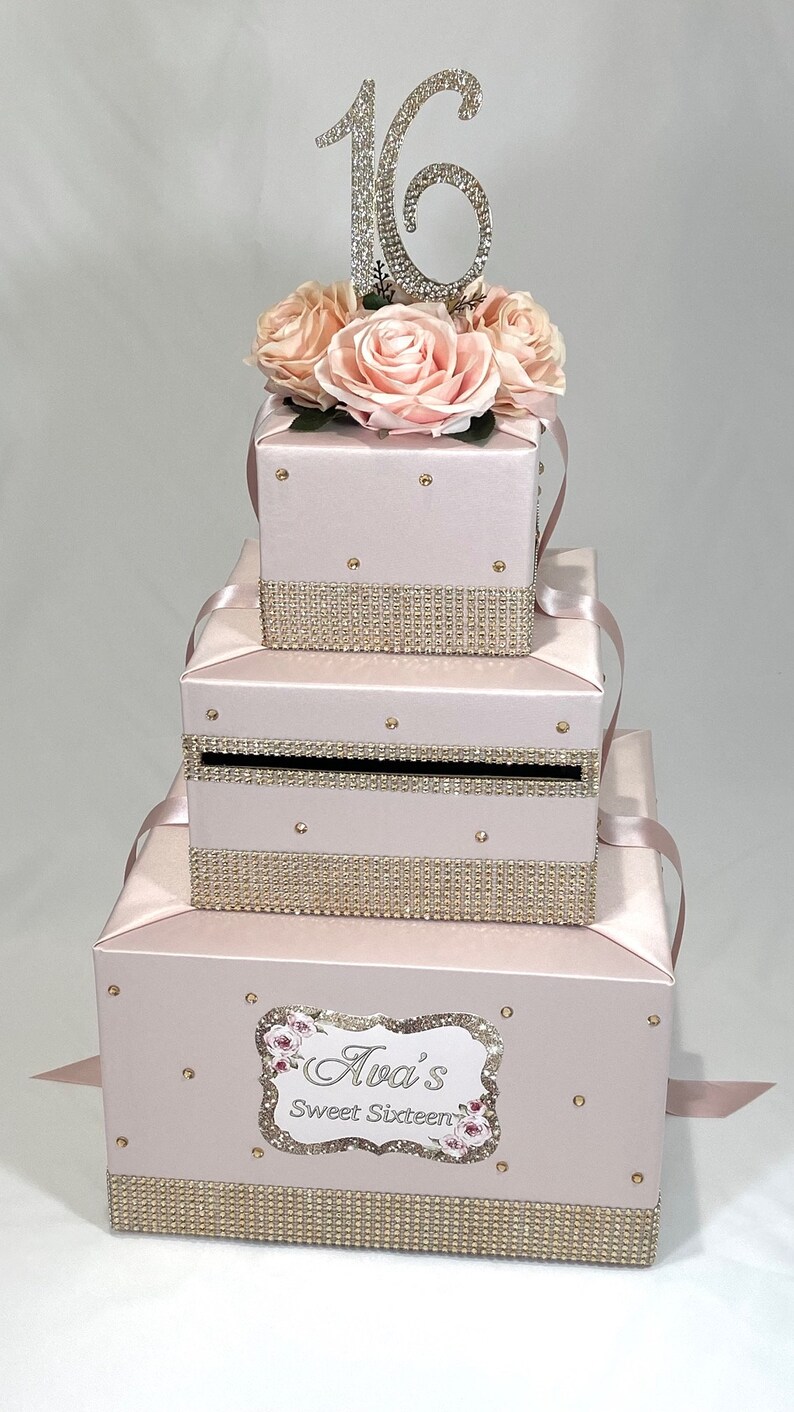 Blush Pink & Light Gold Card Box – Sweet Sixteen, Quinceañera, Birthday ...