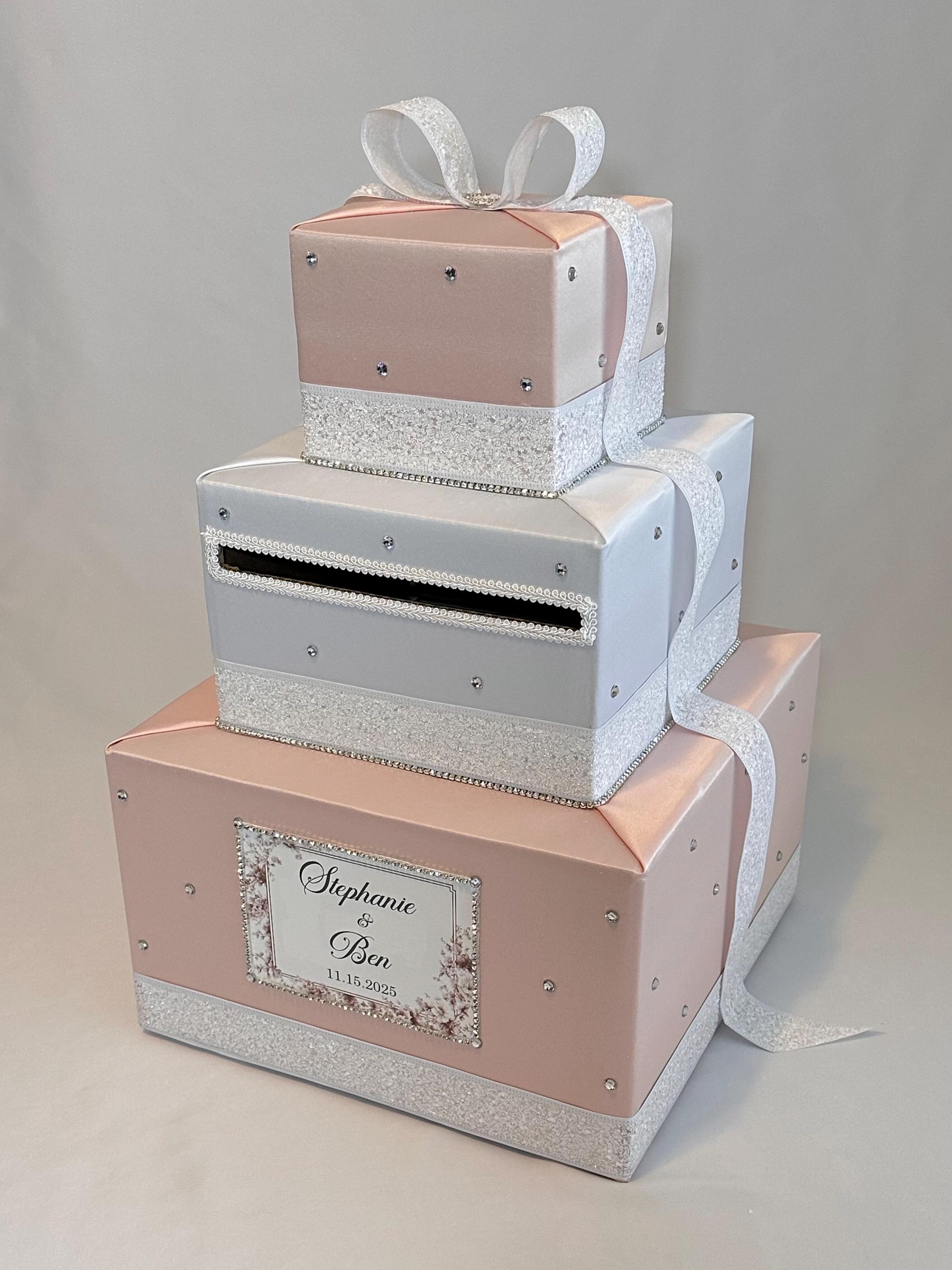 Blush Pink & White Wedding Card Box With Glitter Ribbon | Elegant Card ...