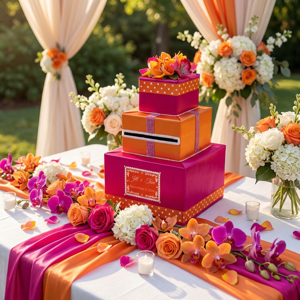 Hot Pink and Orange Wedding Card Box With Orchid Topper - Etsy