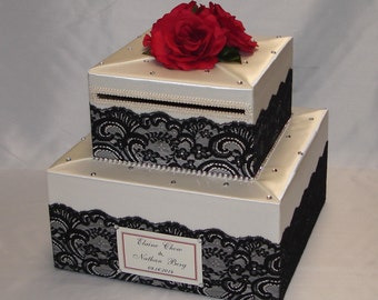 Elegant Custom made Wedding Card Box-Lace design two tiers- any colors
