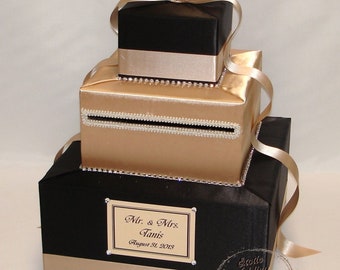 Black and Gold Wedding Card Box-rhinestone trim
