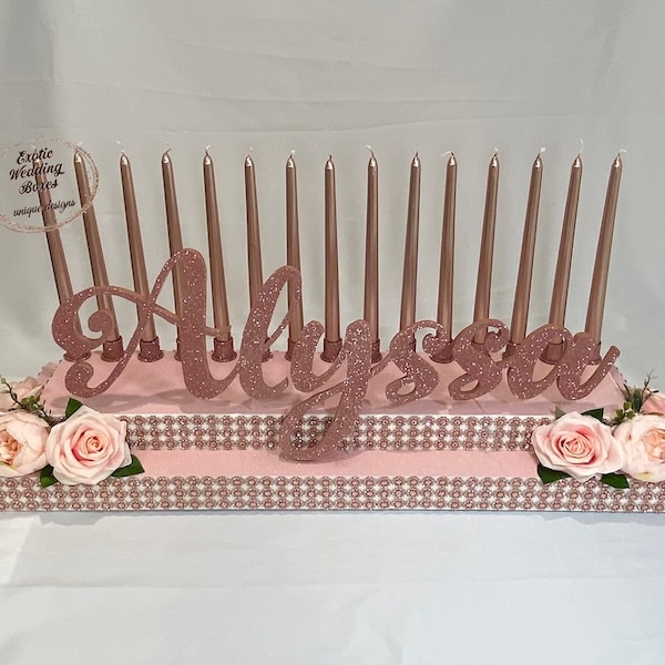 Blush Pink and Rose Gold Candelabra for Sweet Sixteen, Quinceanera, Bat Mitzvah