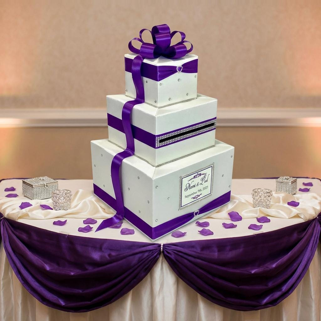 Ivory and Royal Purple Wedding Card Box and Matching Guest Book With ...