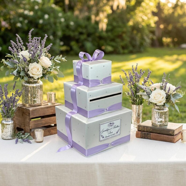 Ivory and Lavender Wedding Card Box With Rhinestones - Etsy