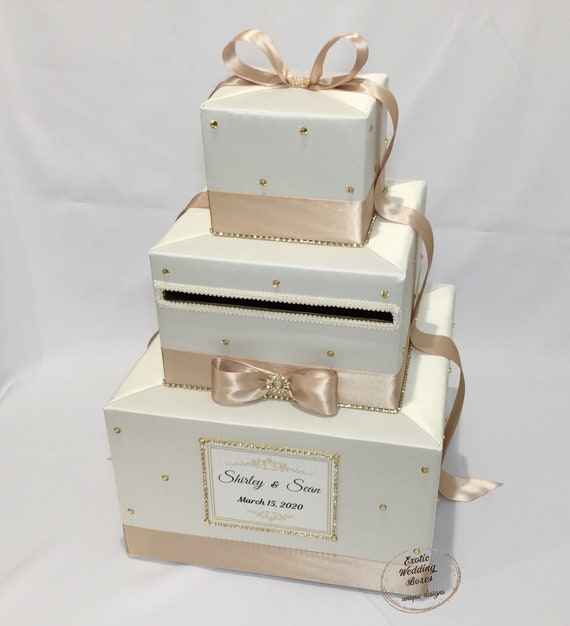 Elegant Custom Made Ivory/champagne Wedding Card Box Gold 