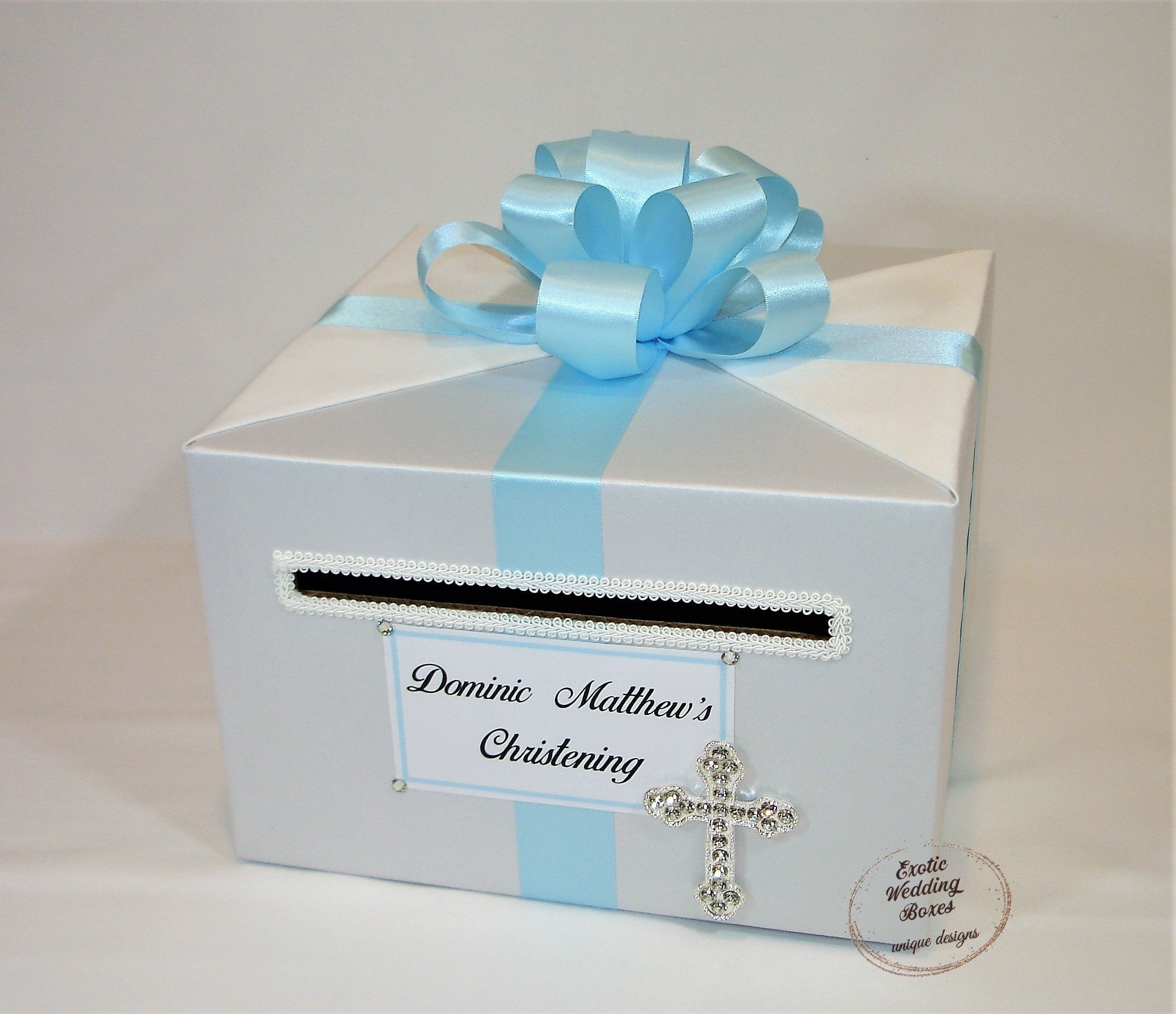 Card Box for BaptismChristeningHoly CommunionWhite and Light blueany colors