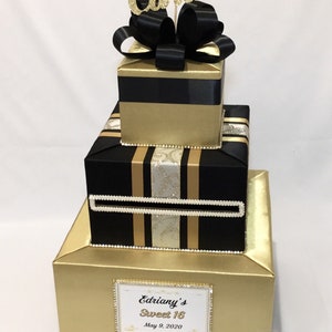 Gold und Schwarz Karte Box mit CARDS Topper für Sweet 16, Quinceanera, Hochzeit, Brautparty, Geburtstag
