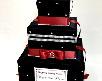 Black and a red Card Box with rhinestones,Wedding , Sweet Sixteen, Birthdays,