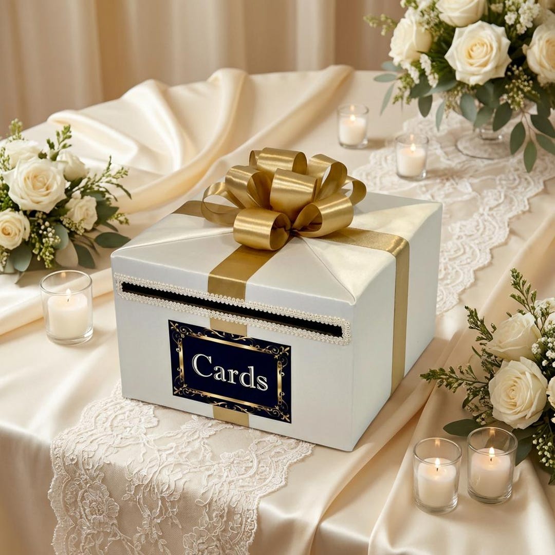 Ivory & Gold Wedding Card Box | Elegant Keepsake With Bow - Etsy