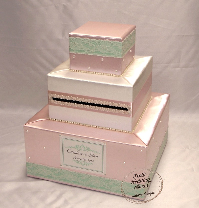 Pearl and Lace accents-any colors Blush PinkIvoryMint Card Box