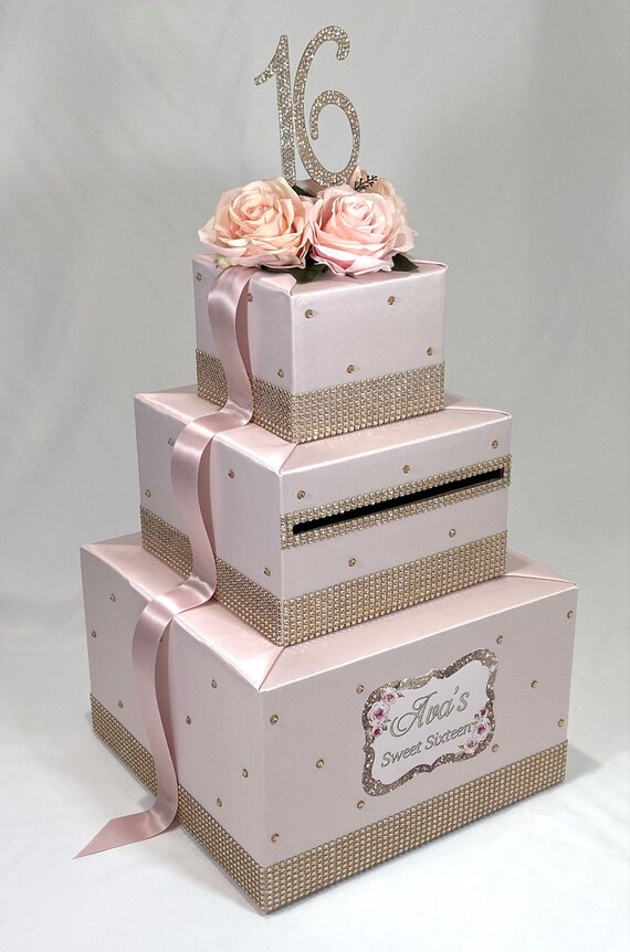 Scatola Portacarte Oro Rosa 24x24x24 Cm In Cartone Rigido - Scritta POST - Per Matrimoni E Feste