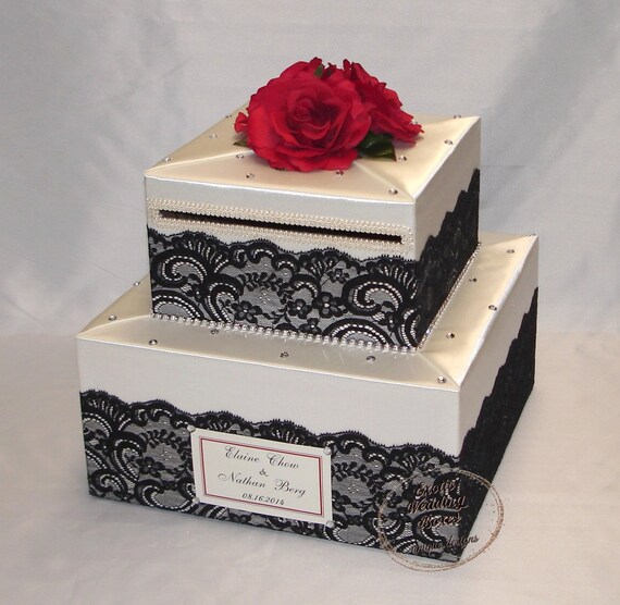 Elegant Custom Made Wedding Card Boxlace Design Two Tiers Etsy