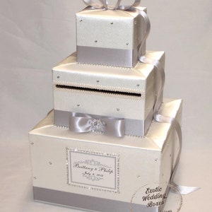 Ivory and Silver Card Box-Rhinestone accents-any color can be made