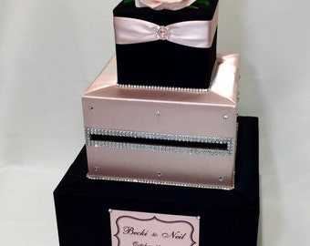 Black and Blush Pink Card Box, Card Holder for Weddings, Bridal Showers, Sweet 16, Quinceanera