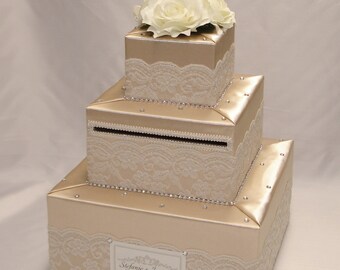 Elegant Custom made Wedding Card Box-lace and rhinestones
